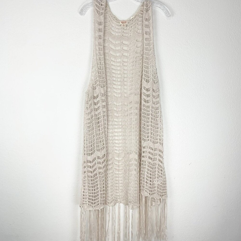Mossimo Supply Co. Knit/Crochet Cardigan Vest with Fringe 40" Long - XS in Cream